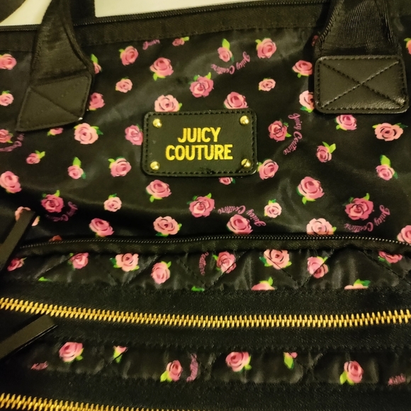 Vintage Juicy Couture Black Quilted Rose XL Duffle Travel Carry on Bag Purse - Picture 4 of 12